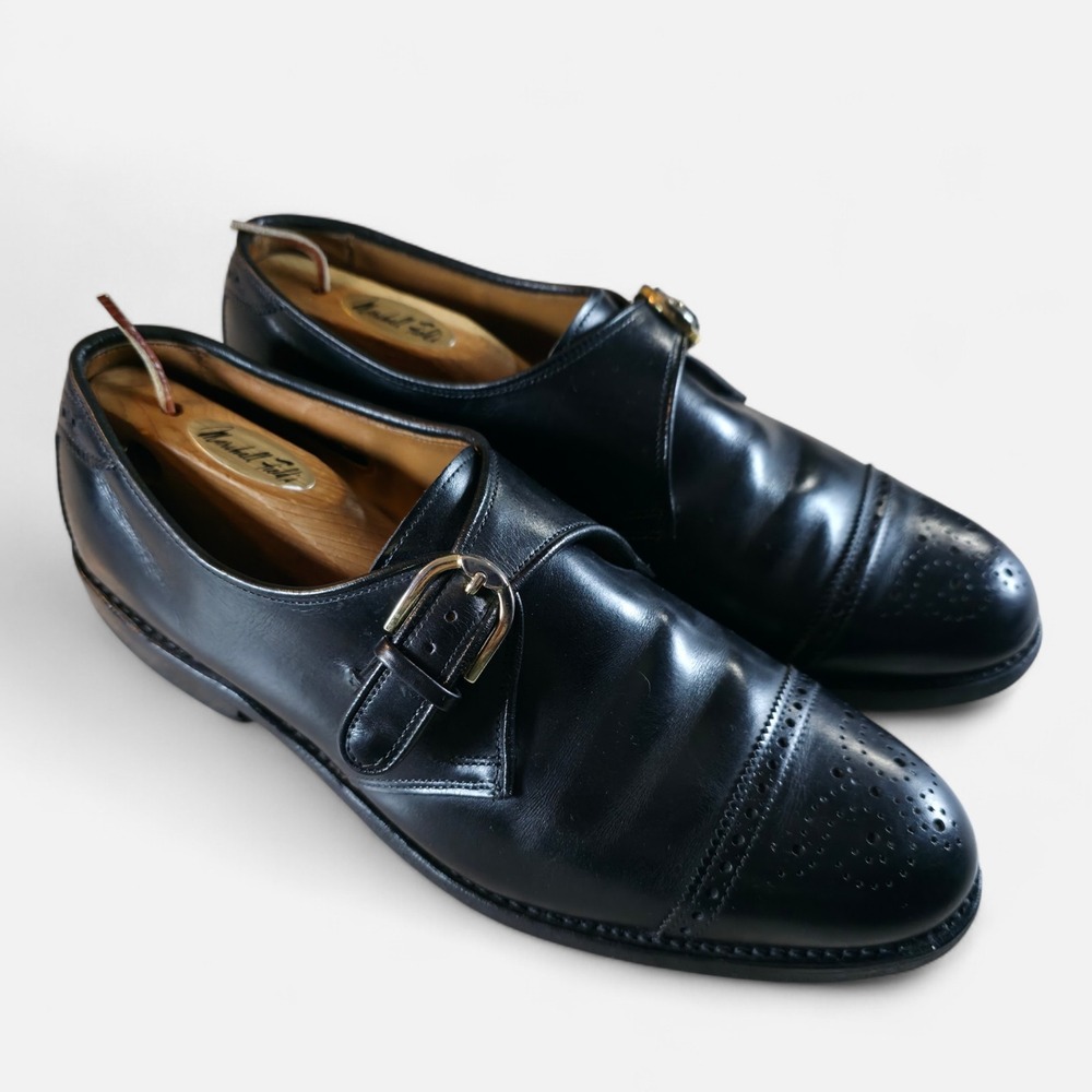 Allen Edmonds Hillsboro Mens 9.5 D Black Casual Monk Strap Gold Buckle Shoes‎
